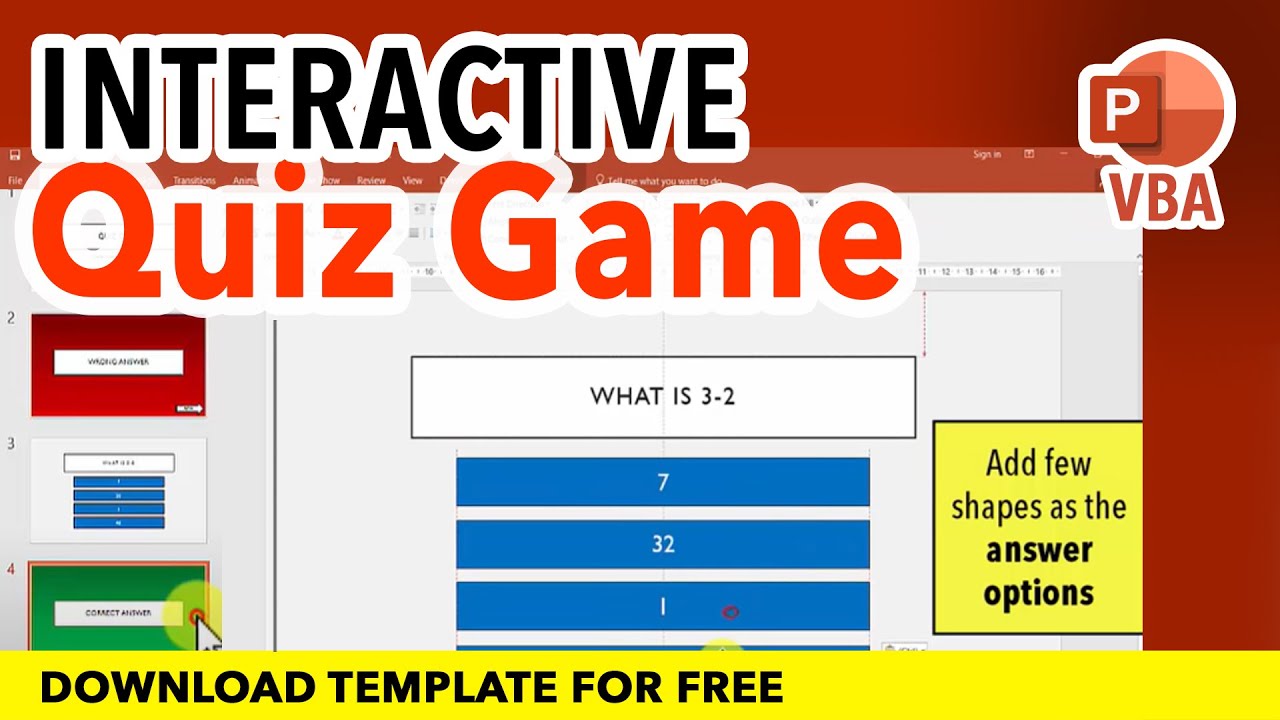 Interactive Quiz Game PowerPoint Tutorial sẽ giúp bạn trở thành một chuyên gia trong việc tạo ra những trò chơi kiểm tra tương tác trên PowerPoint. Bạn sẽ được hướng dẫn tất cả các kỹ thuật và tính năng tạo ra một trò chơi kiểm tra hoàn hảo. Bắt đầu học ngay hôm nay và trở thành một chuyên gia về Interactive Quiz Game PowerPoint!