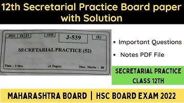12th Secretarial Practice board paper with solution 2022 | SP | Maharashtra Board Exam 2022