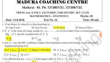 TRB PG Asst Statistics Question paper Discussion