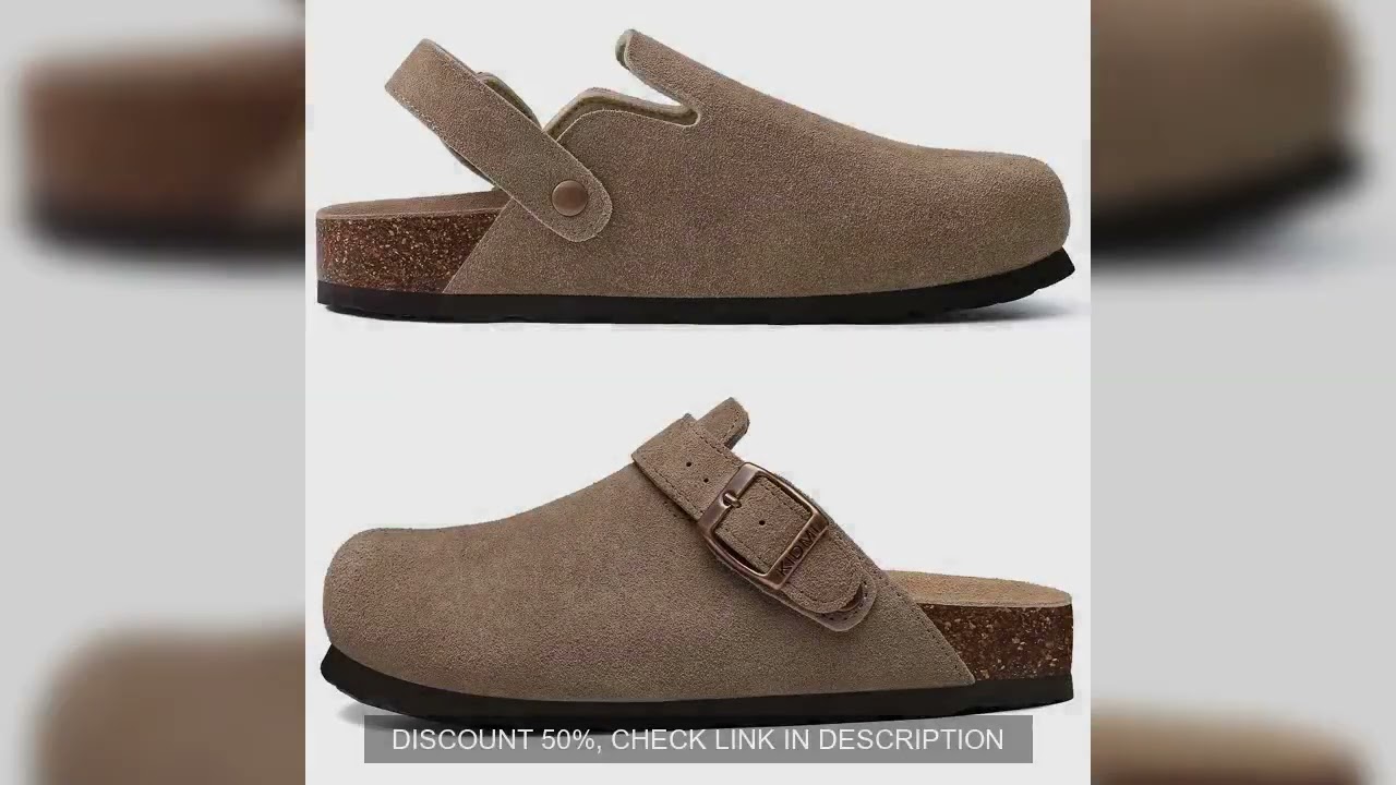 Evshine Women's Cork Footbed Clogs with Adjustable Strap Fashion Suede Flat  Mules Cozy Arch Support
