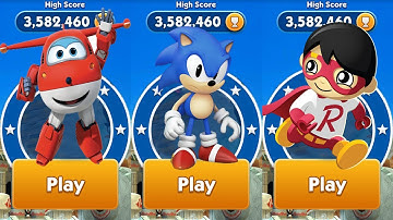 Super Wings: Jett Run vs Sonic Dash vs Tag with Ryan Gameplay