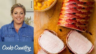 How to Make BaconWrapped Pork Roast with Peach Sauce and Texas Potato Pancakes