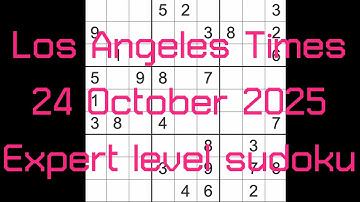 数独解答 – ロサンゼルス・タイムズ 2025年10月24日 エキスパートレベル