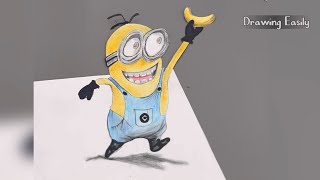 How to draw Cute Minion, 3D Trick #artwork #art #3d #drawing 