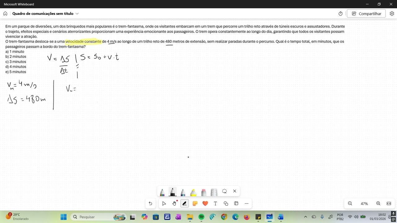Cinemática: Movimento Uniforme exercício resolvido 02