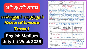 July 1st Week 4th 5th Ennum Ezhuthum Notes of Lesson Term 1 English Medium 2025