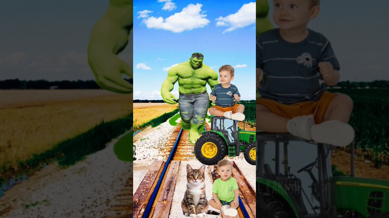 Brown colour Cute cat & baby vs Hulk & train driver tom...