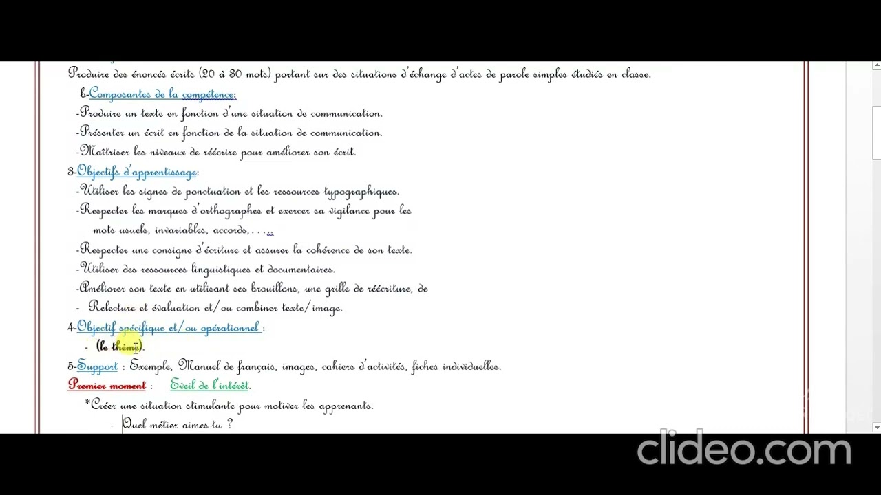 Fiche modèle de la production écrite