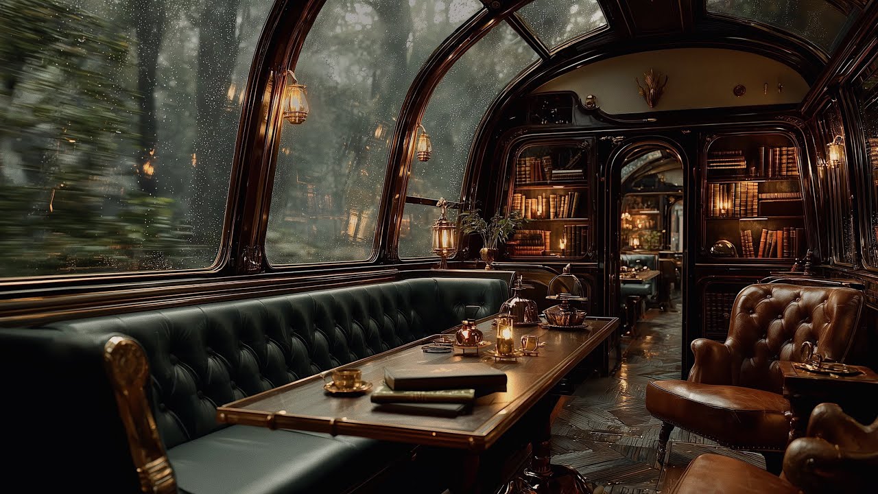 Train Ambience 🚂 Train Sounds for Sleep | Cozy Glass Dome Library Train ...
