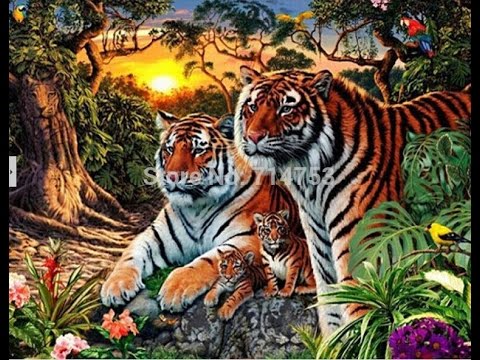 Алмазная вышивка тигры семейство