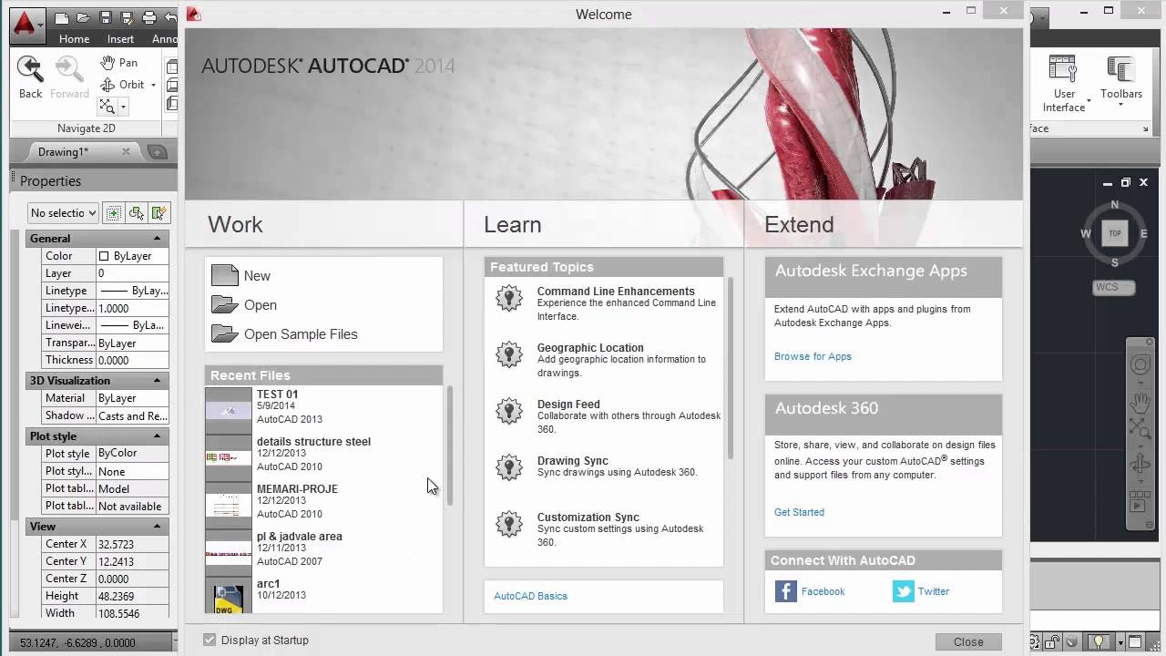 AutoCAD 2014 - Welcome Screen - YouTube