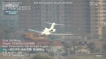 Cessna Citation X jet lands on a windy day in Las Vegas