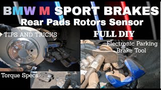 BMW Rear Sport Brakes Replacement Pads Rotors Sensor DIY With Full Details, Torque, Tricks!
