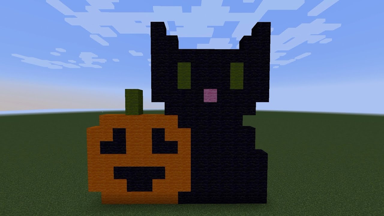 How To Build Black Cat Pumpkin Pixel Art In Minecraft Youtube