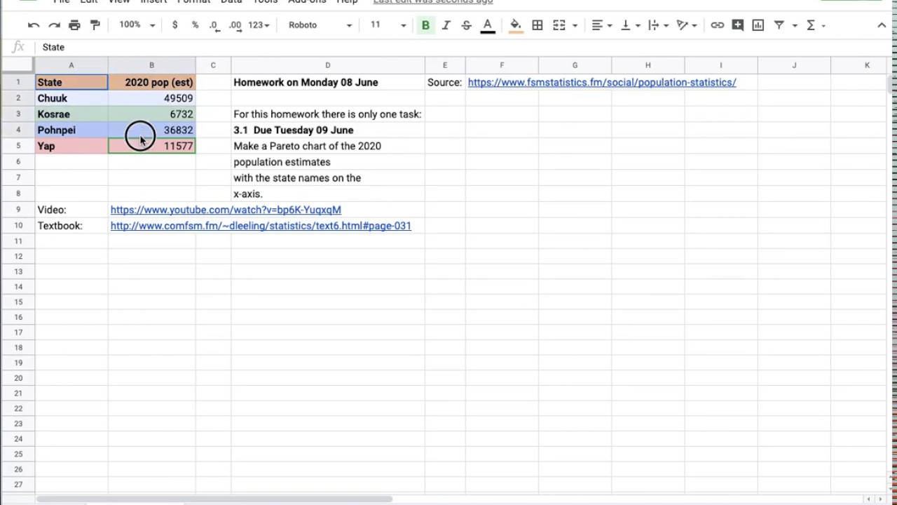 Stats 3.1 Pareto chart homework on a computer - YouTube