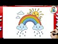 Drawing a rainbow with cloud and sun  step by step easy tutorial