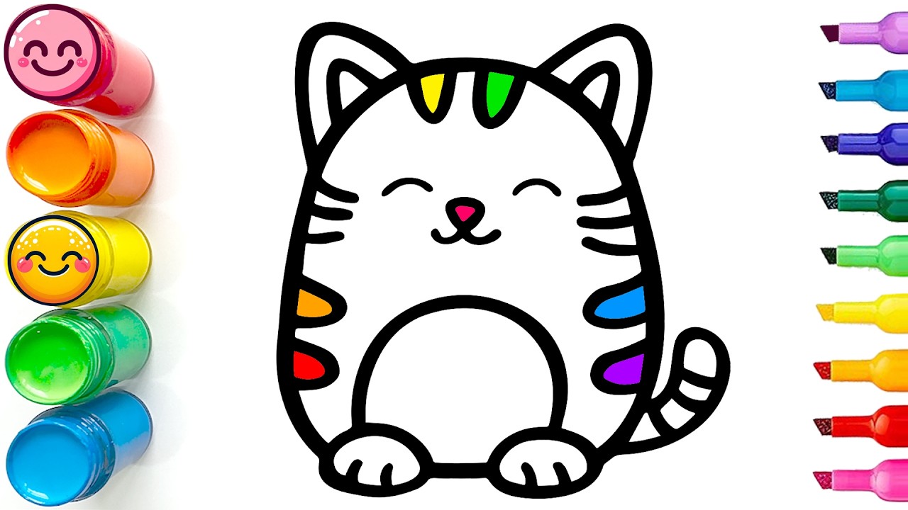 Drawing and Coloring a Chubby Cute Cat | Easy Step by Step Tutorial for Beginners