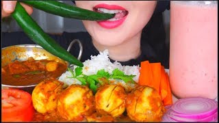 ASMR SPICY EGG CURRY KERALA   RICE   POTATO CURRY   CHILLIES   STRAWBERRY LASSI | KARI TELUR 咀嚼音 먹방