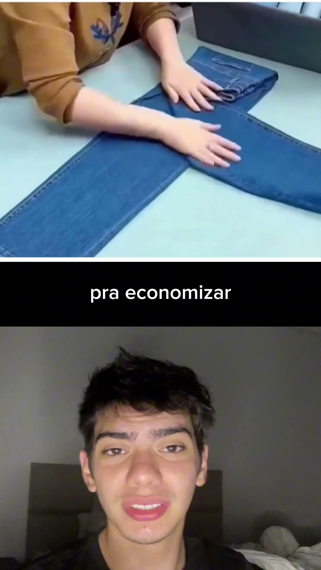 Economize espaço dobrando roupas assim! ?? Casacos e calças ficam perfeitos e organizados.
