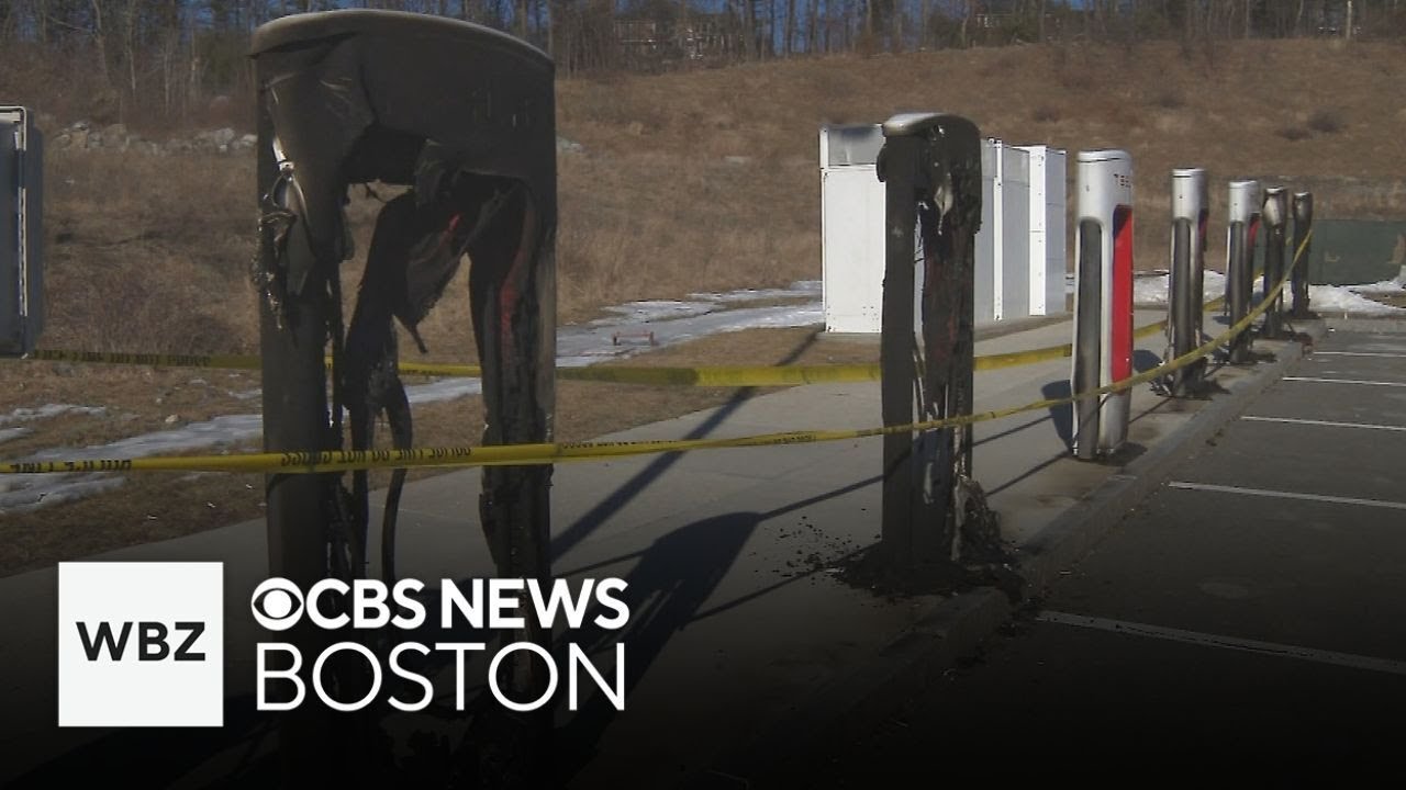 Tesla charging stations set on fire in Massachusetts - YouTube