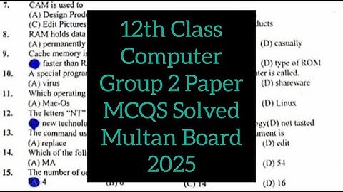 12th class Computer group 2 mcqs solved paper multan board 2025 2nd year Computer paper group 2 mcqs