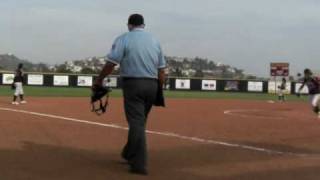 Sarah hits Double vs El Modena(Michigan Signed Haylie Wagner pitching) 04-27-10