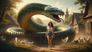 Giant Python Attacks the Village, One Brave Farm Girl Stands Alone Against It .