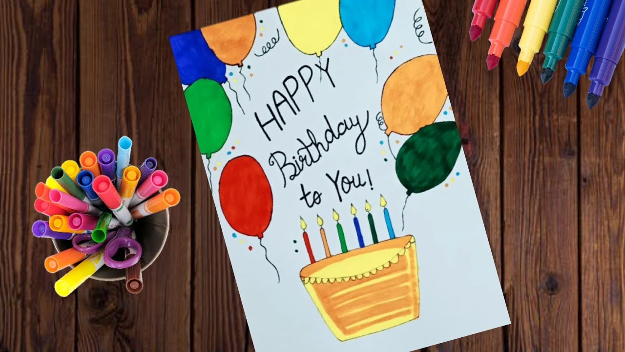 Happy Birthday cake Drawing ||Easy Birthday Drawing card ||How to draw ...