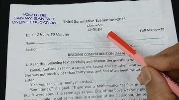 Class 7 English 3rd Unit Test Question Paper 2025 // Class 7 English 3rd Unit Test 2025 Suggestion