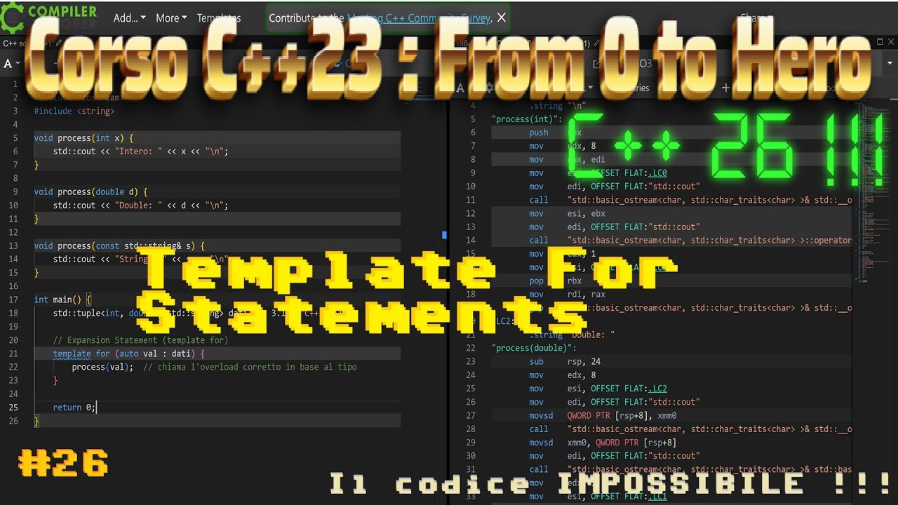 Corso C++ 23 🔥 #26 : C++26 ⚡Cambierà Tutto! 🚀 Template For Statements💡
