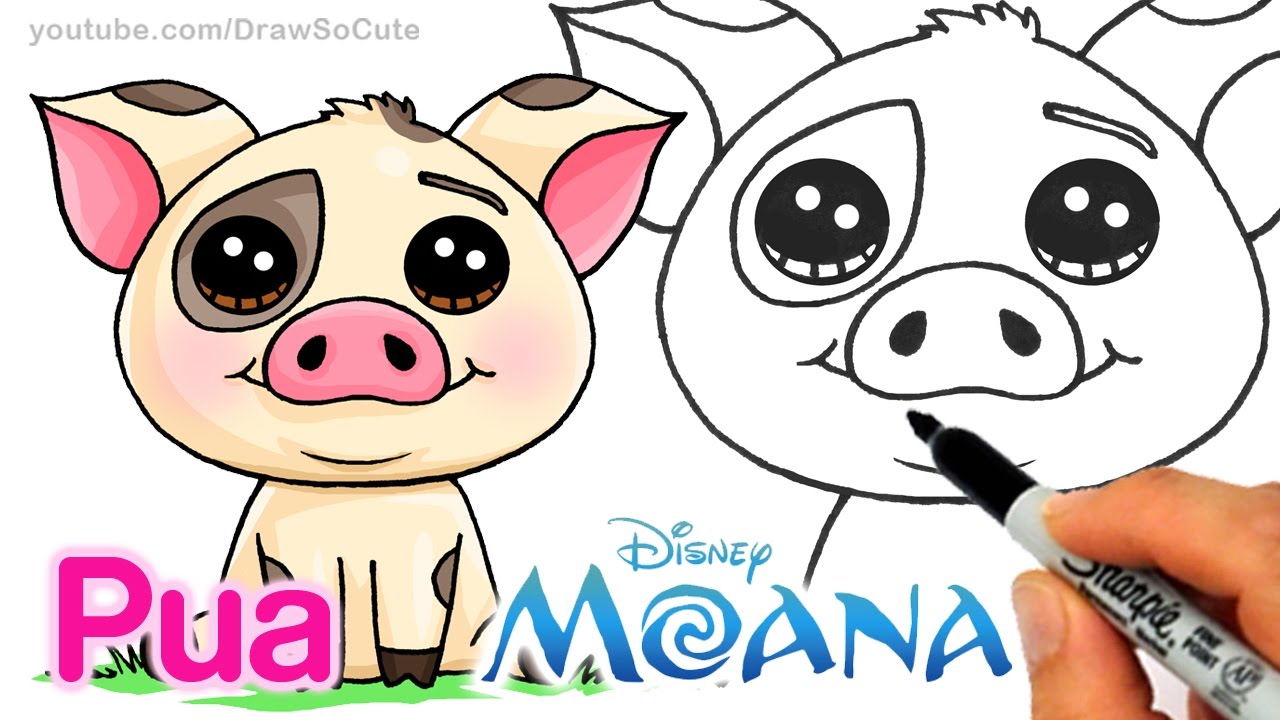 How To Draw Moana Pua Pig Step By Step Cute And Easy Disney Movie Youtube