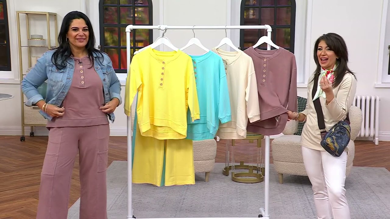 AnyBody Beach Wash French Terry Ribbed Mixed Henley Pullover on QVC