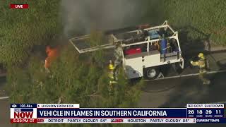SKYFOX: Vehicle engulfed in flames on highway