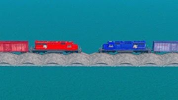 Double Colorful Train Vs Train vs Wavy Impossible Weird Rail Track Crossing Deepwater | BeamNG.drive