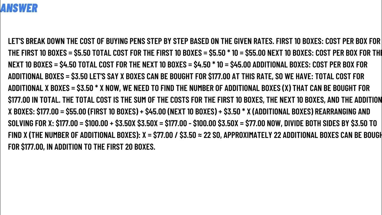 A company buys pens at the rate of 5.50 per box for the first 10 boxes