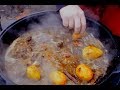 Мясо дикого кабана в казане с овощами. Удачная охота. и мясо и рыба.