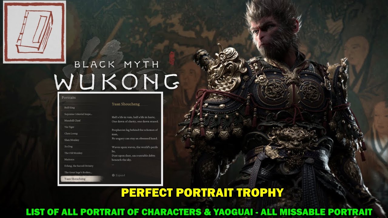 Black myth wukong walkthrough - Portrait perfected trophy - List of all character & missable yaoguai