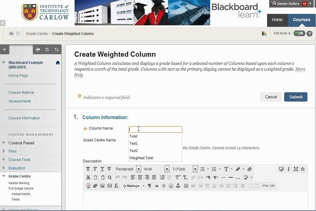 Adding a Grade Column and a Weighted Calculated Column in the Grade