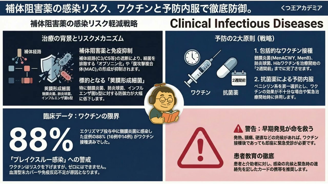 【医療者向け・音声のみ】補体阻害薬投与患者における感染リスク軽減のための予防戦略と推奨事項　CID