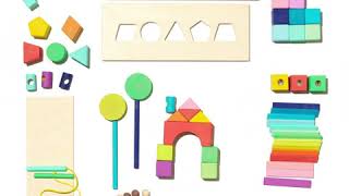 The Block Set by Lovevery – Solid Wood Building Blocks and Shapes + Wood Storage Box