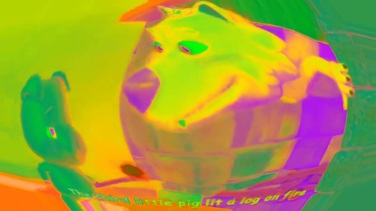 The three little pigs try to burn the hungry wolf