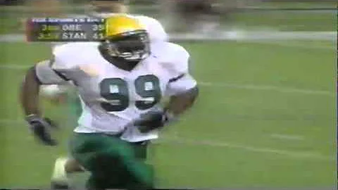 Oregon DT Desmond Byrd stops a Stanford fake punt ...