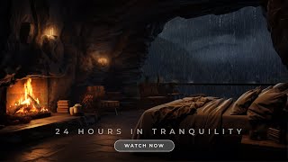 Discover Blissful Harmony: Cliff Cave Rain Sounds & Fireplace | Tinnitus Relief & Tranquil Serenity