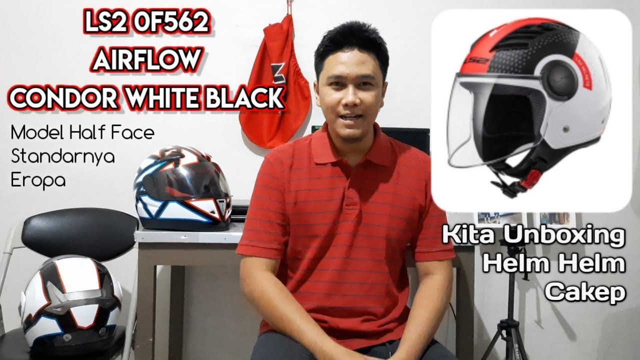 Helm Half Face Mutu Eropa | LS2 0F562 AirFlow Condor White Black Red -  YouTube