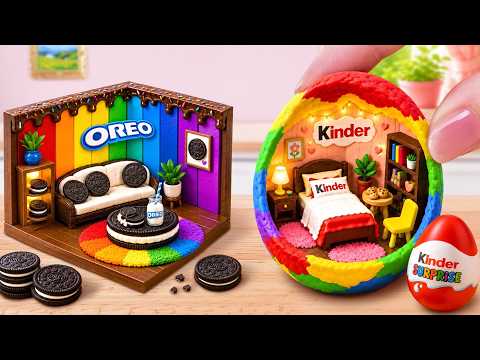 OREO Kinder House Cake DIY 🌈Miniature Rainbow OREO Kinder Cake Decorating 🍫Mini Cakes