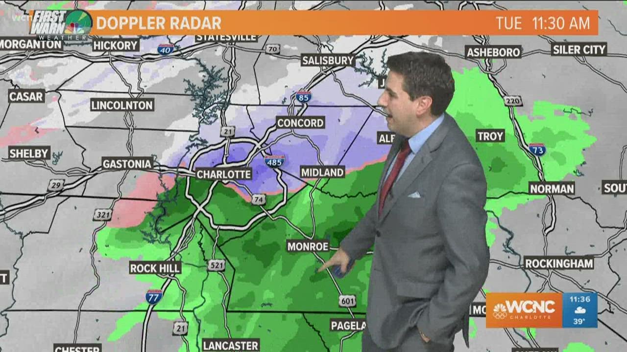 Reports of sleet in Charlotte, NC on 1st day of winter 2021