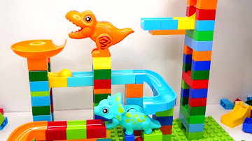 Satisfying Building Block coaster ☆ Marble Run ASMR Dinosaur Slope and Dinosaur Tunnel course