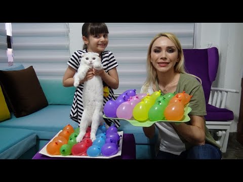 Lina Ve Kedisi Pamuk'un Su Balonu Oyunları! Ayakla Su Balonu Patlatma Challenge!