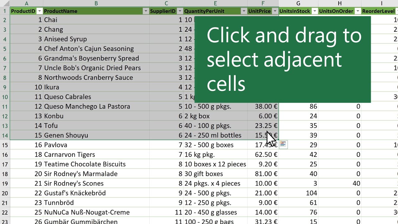 Select cells in Excel | Sleck