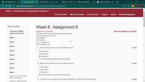 NPTEL|| An Introduction to Programming Through C++ ||  Week 8 || answers solved week 8